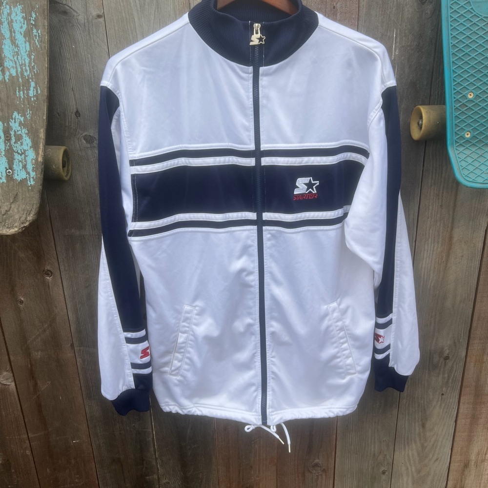STARTER Men's  90’s White and Navy Windbreaker Jacket